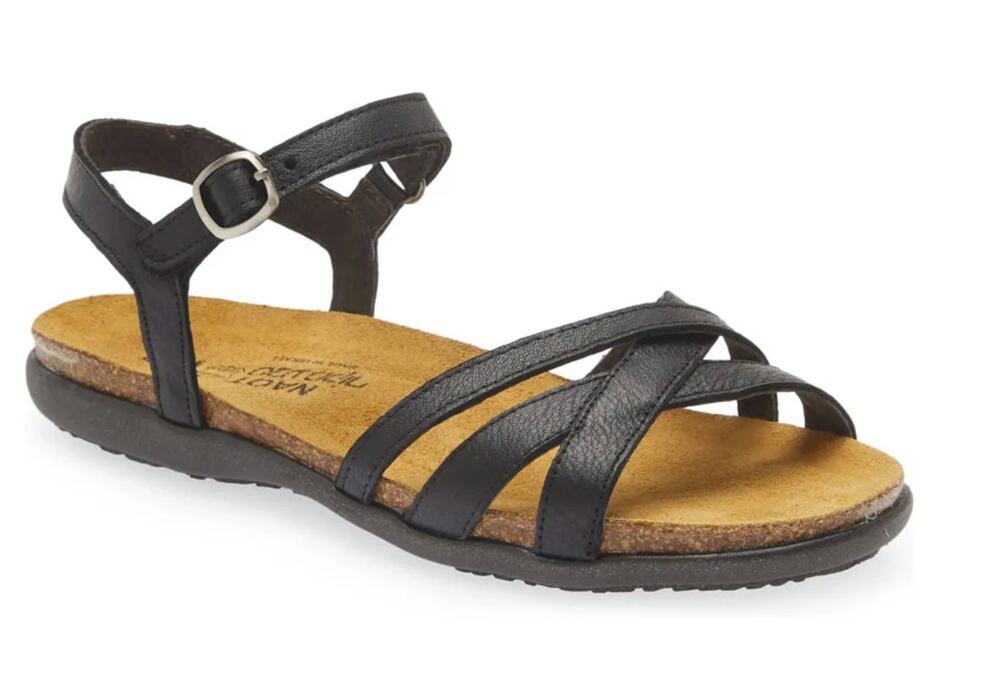 Naot Women's Patricia Flat Sandals Soft Black Leather Size 11 US 42 EU NWOB